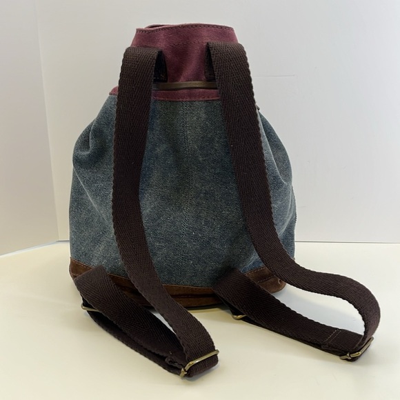 Lucky Brand Fillmore Drawstring Purple & Brown Suede Denim Bucket Bag Backpack